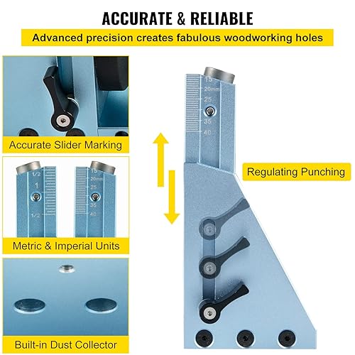 Miniatura 3 de VEVOR Kit de plantilla de agujero de bolsillo, M4 ajustable y fácil de usar, sistema de carpintería de carpintería, aluminio profesional y mejorado,