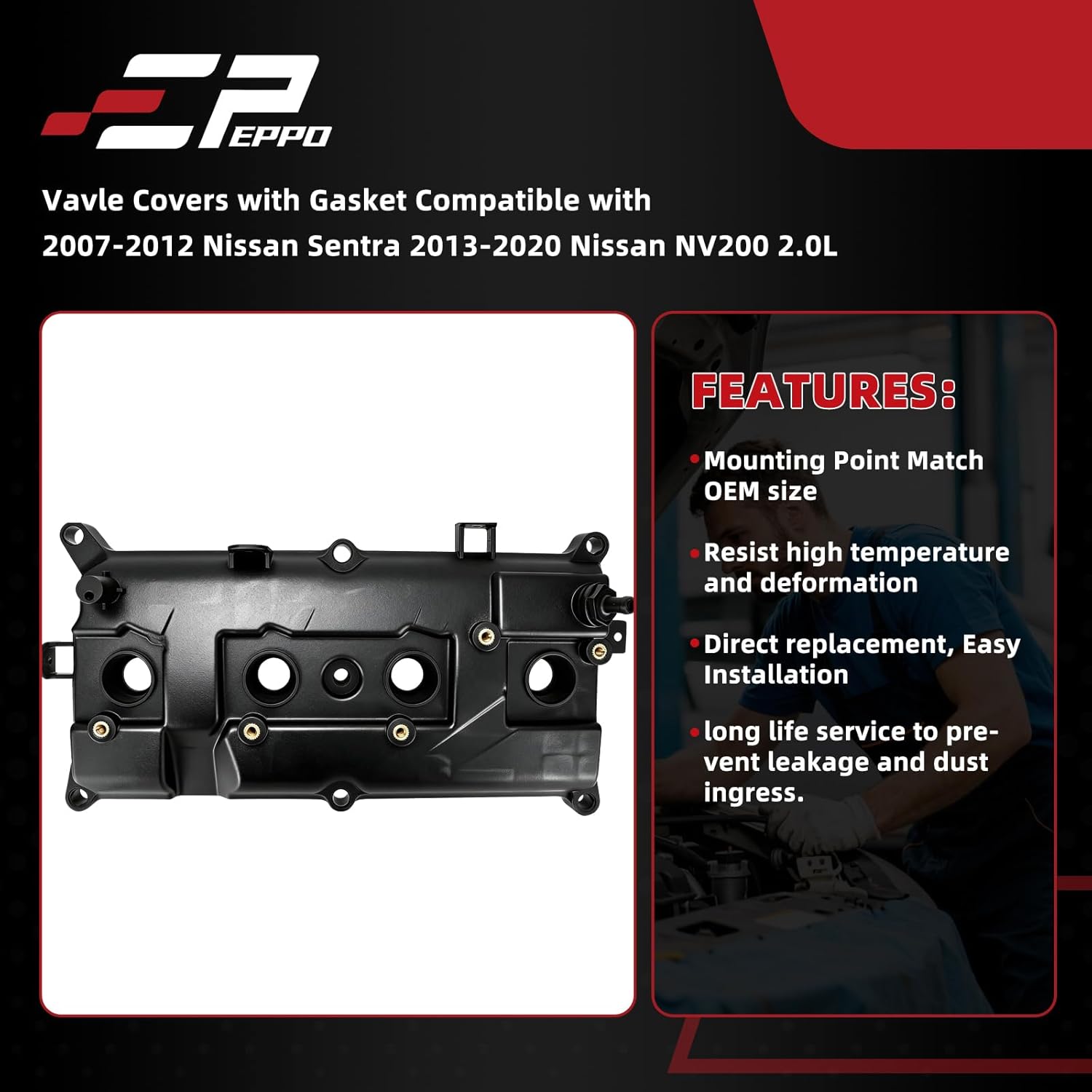 EPPO Valve Cover 13264-ET000, 13264-ET00A Compatible with Nissan 2007–2012 Sentra 2.0L and 2013–2020 NV200 2.0L 13264-ET00B 13264ET000, 13264ET00A, 13264ET00B