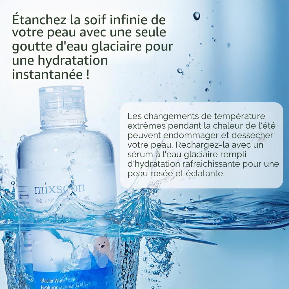 mixsoon Ensemble hydratant Essential Glass Skin Duo pour le soin de la peau coréenne (essence de haricot + sérum d'acide hyaluronique glacier water) blanc