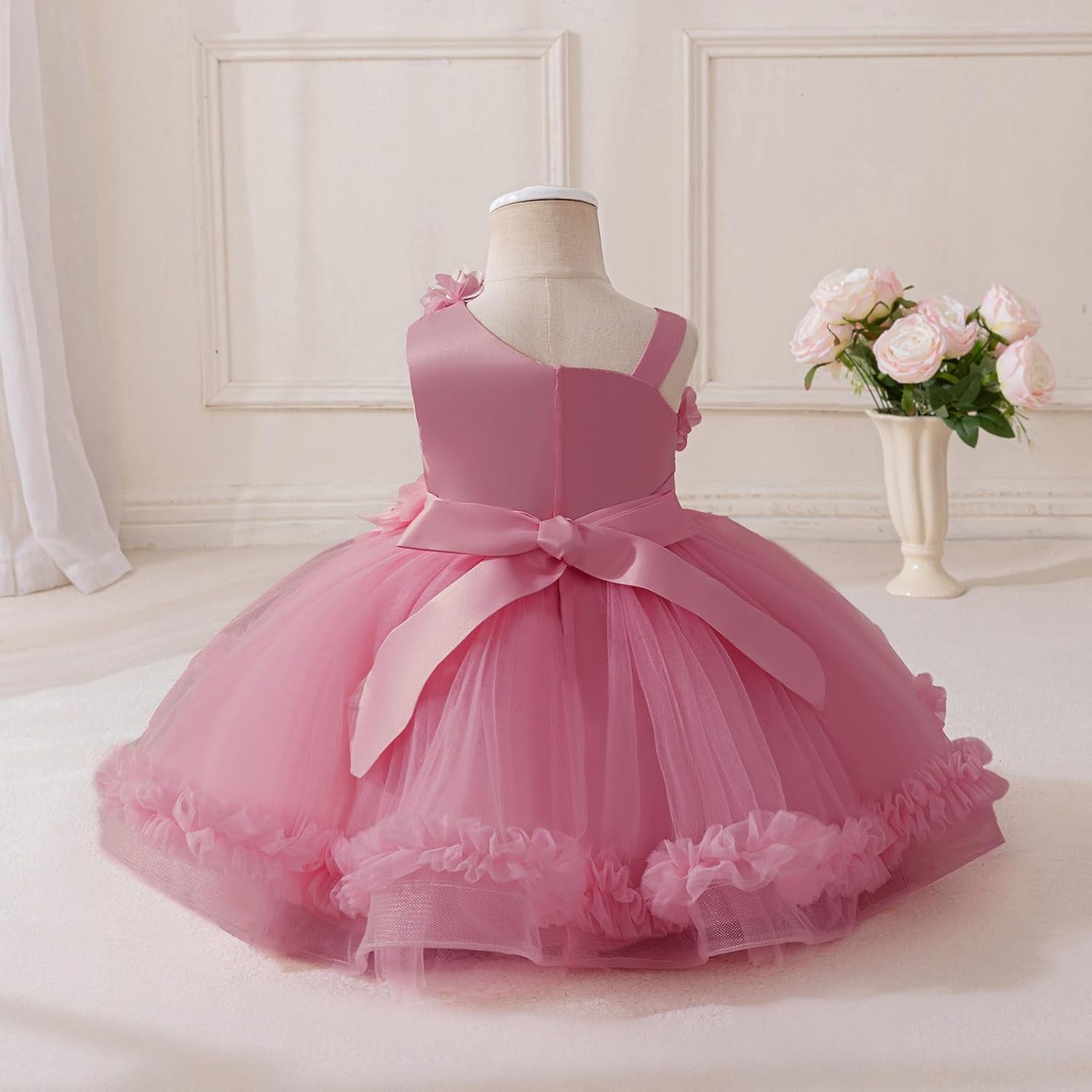 IBAKOM Baby Flower Girl One Shoulder Formal Wedding Dress 1st 2nd Birthday Cake Smash Outfits Toddler Prom Pageant Ball Gown - Image 2