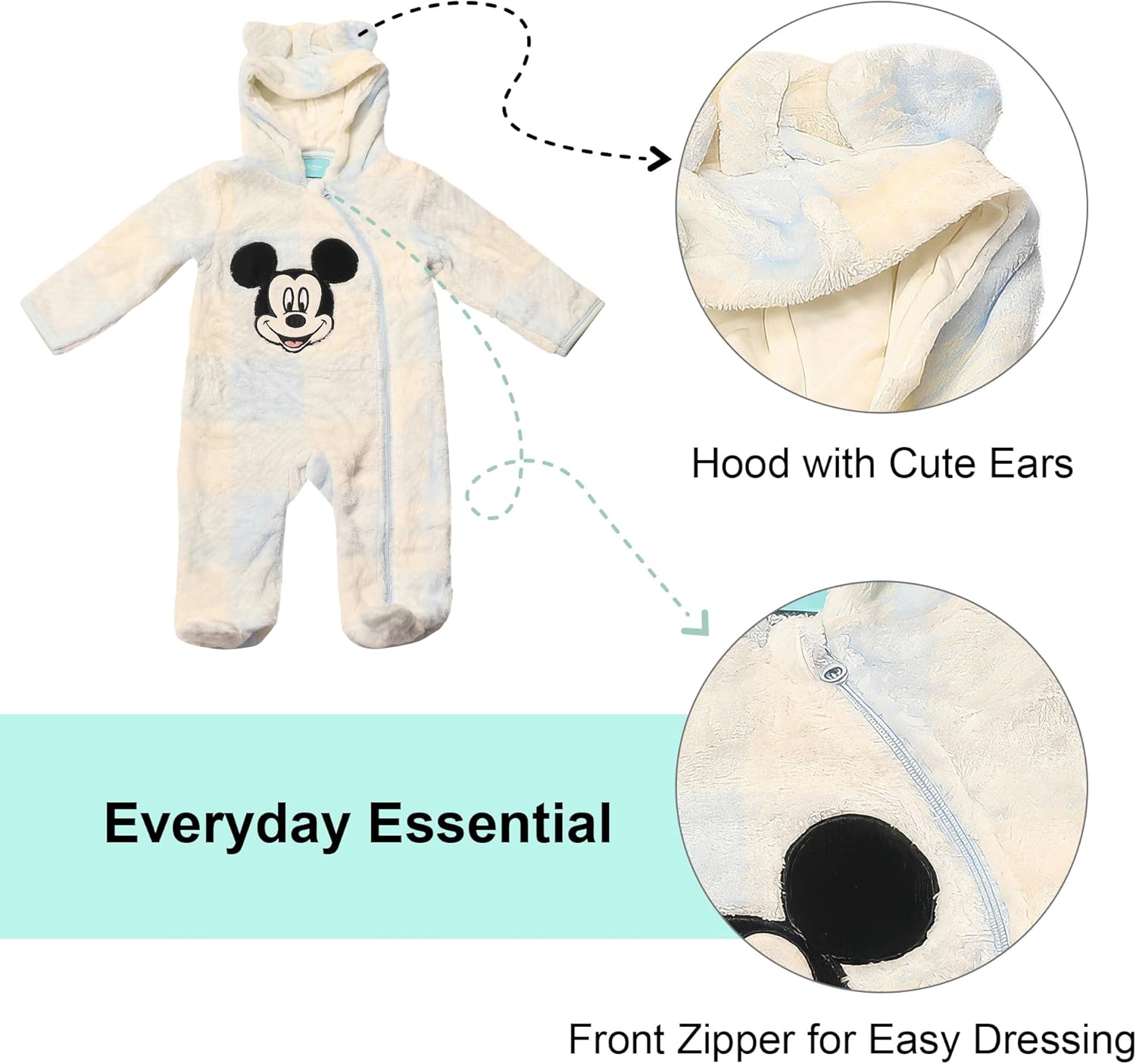 Magic Threadz Disney Clothes Baby Boy Hooded Pram Suit Newborn Fleece Coverall Footies with Ears Mickey, Pooh, Dumbo (0-6/9M) - Image 4