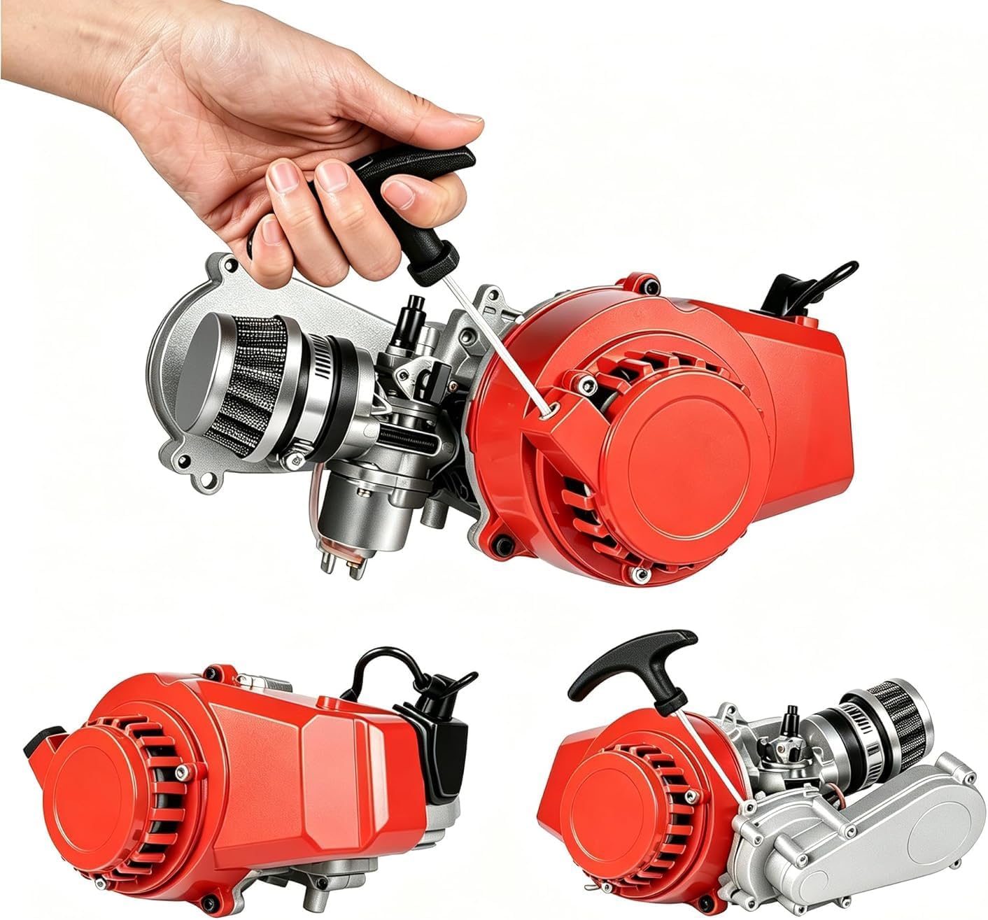 49CC 50CC Gas Engine Motor, 2 Stroke Mini Dirt Bike Engine, Gasoline Motor Pull Rope Start Motor with Single Cylinder System for Pocket Bike, ATV Scooter | US Stock