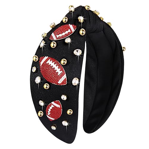 Vista 52 de Diadema de fútbol para mujer, diadema anudada de cristal con diamantes de imitación, adornada para el día del juego, accesorios de fútbol para mamá