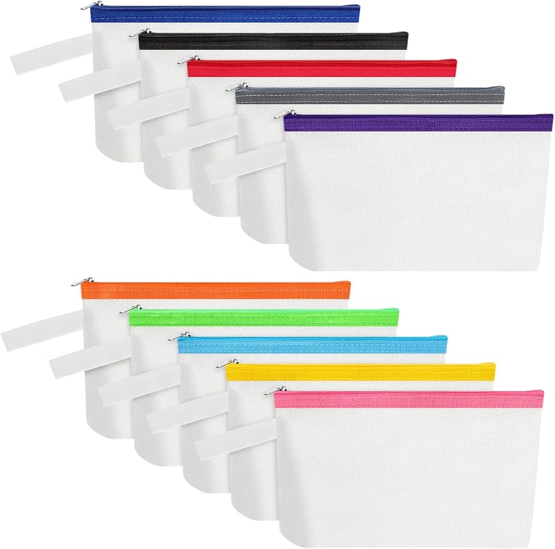 Sinzip Kit com 10 Necessaires de Lona de Algodão com Fundo e Alça, Zíper, Multicolor 01, XS
