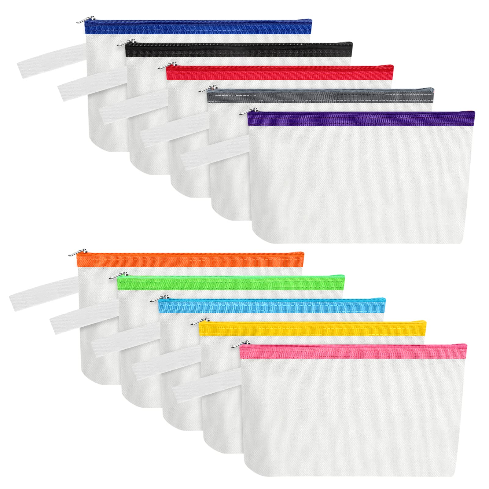 Sinzip 10 Pieces Cotton Canvas Makeup Bag with Bottom and Strap, Multi-Purpose Cosmetic Bag with Zipper Travel Toiletry Pouch, Blank DIY Craft Bag (