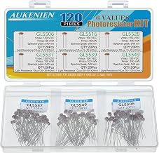 AUKENIEN 5mm Photoresistor 6 Values 120 Piece Photo Resistor GL5506 GL5516 GL5528 GL5537 GL5539 GL5549 5506 5516 5528 5537 5539 5549 Photo Sensitive Light Resistors Kit