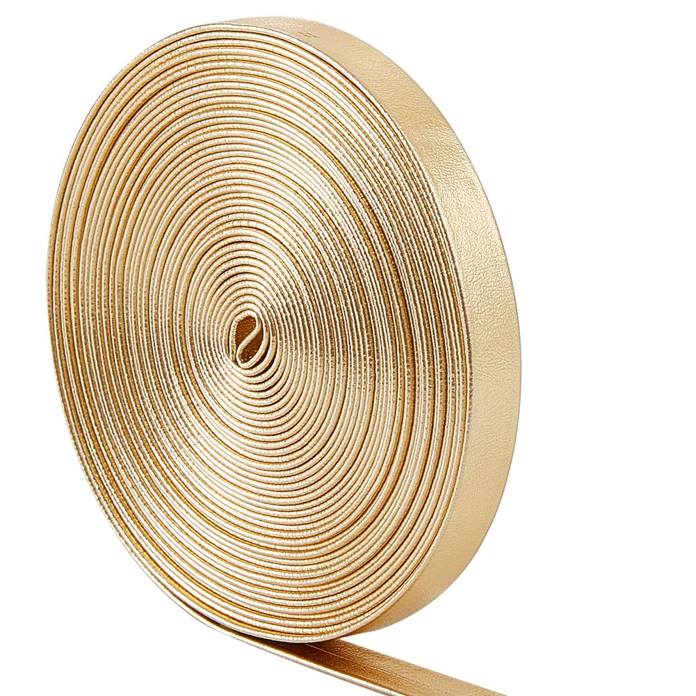 GORGECRAFT 5.5Yds x 0.31" Gold Metallic Leather Straps Shiny Flat Leather Cord Glossy Pu Leather Stripper Beading String Ribbon Crafts Double Sided Strips Faux Supplies for Pillow Making Craft-image-35