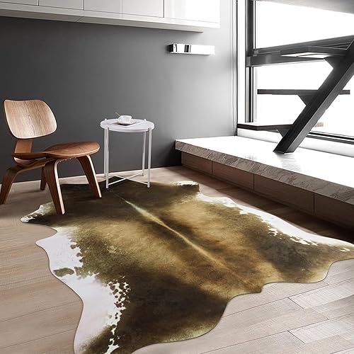 Miniatura 5 de Rtizon Alfombra de piel de vaca sintética para sala de estar, 6.2 x 7 pies, color marrón, alfombra de piel con estampado de vaca para dormitorio,