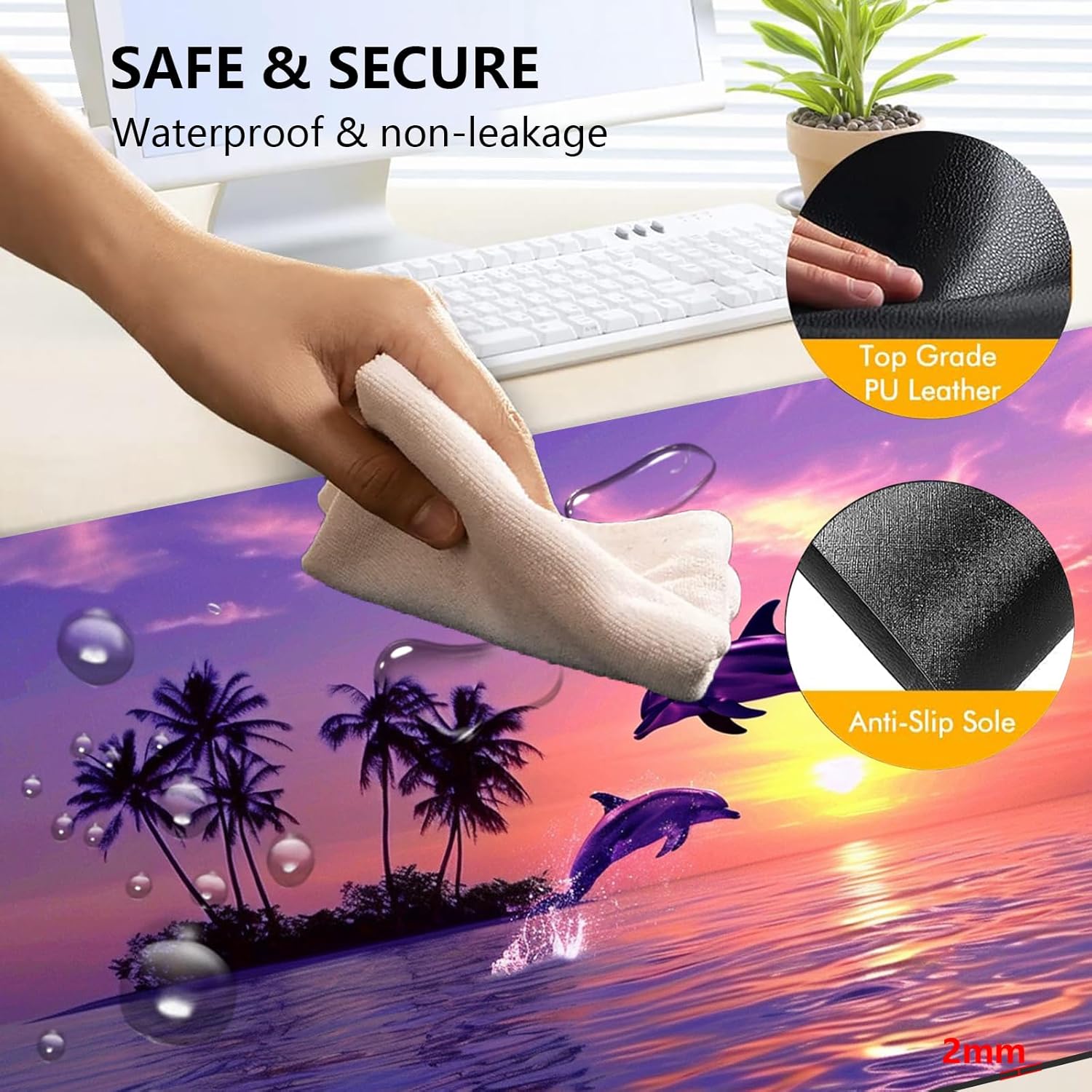 Heated Mouse Pad with 3 Levels Heated & 3 Hours Auto Shut-Off Mouse Pad for Warming Hands in Office Home, 31.5" x 13"Large Safe Desk Mat Hand Warmer，Jumping Dolphin