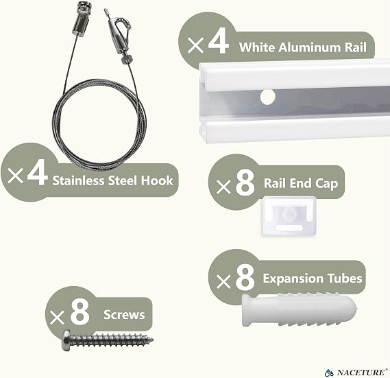 NACETURE Picture Hanging System with Wall Rails, 4 x 24 Inch Art Kit