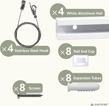 NACETURE Picture Hanging System with Wall Rails, 4 x 24 Inch Art Kit