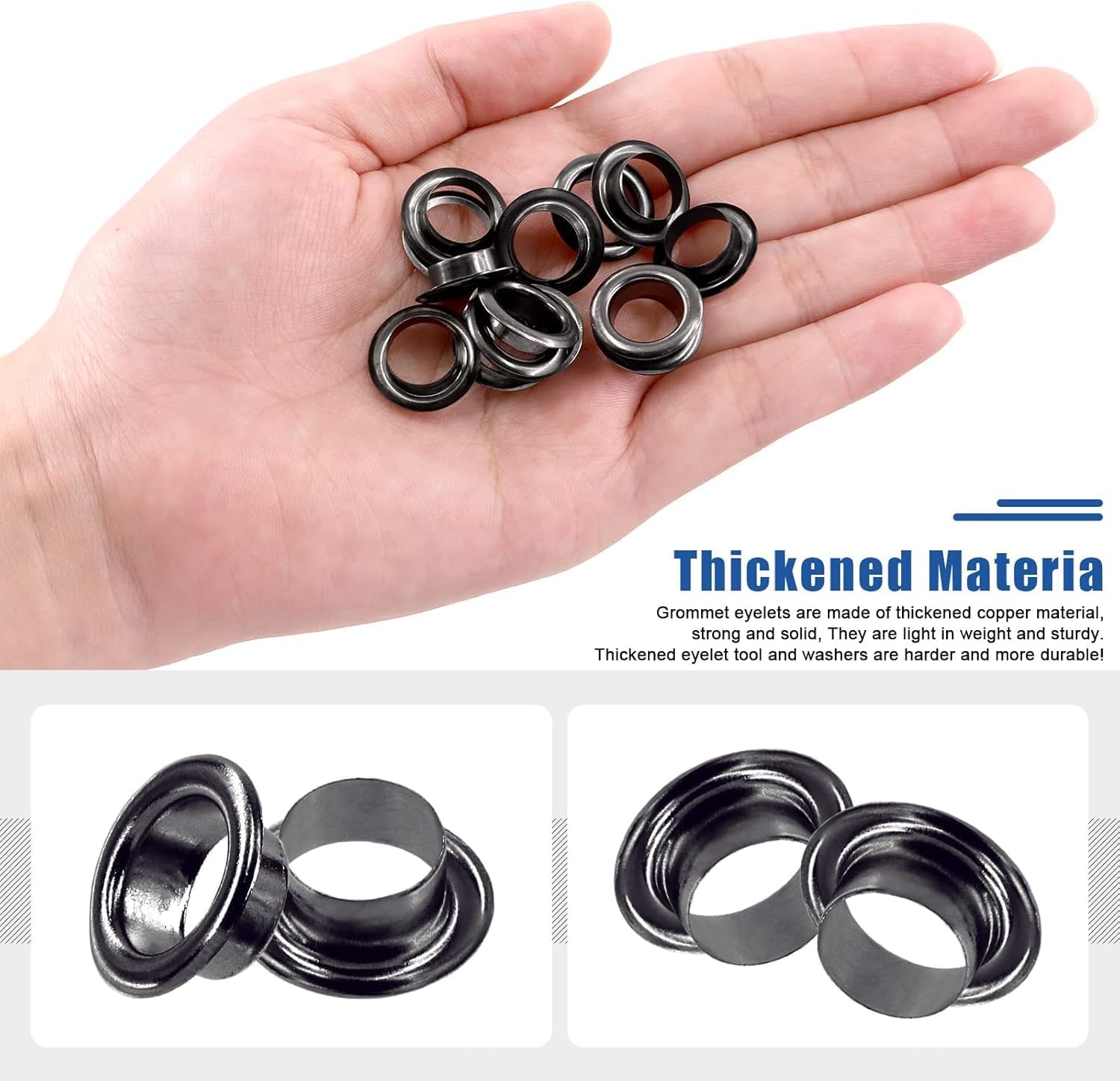 5/16 Inch 8MM Hole Metal Eyelets Grommets Set, 100 Sets with Washers，5 Colors for Leather Craft DIY (Black Gun)