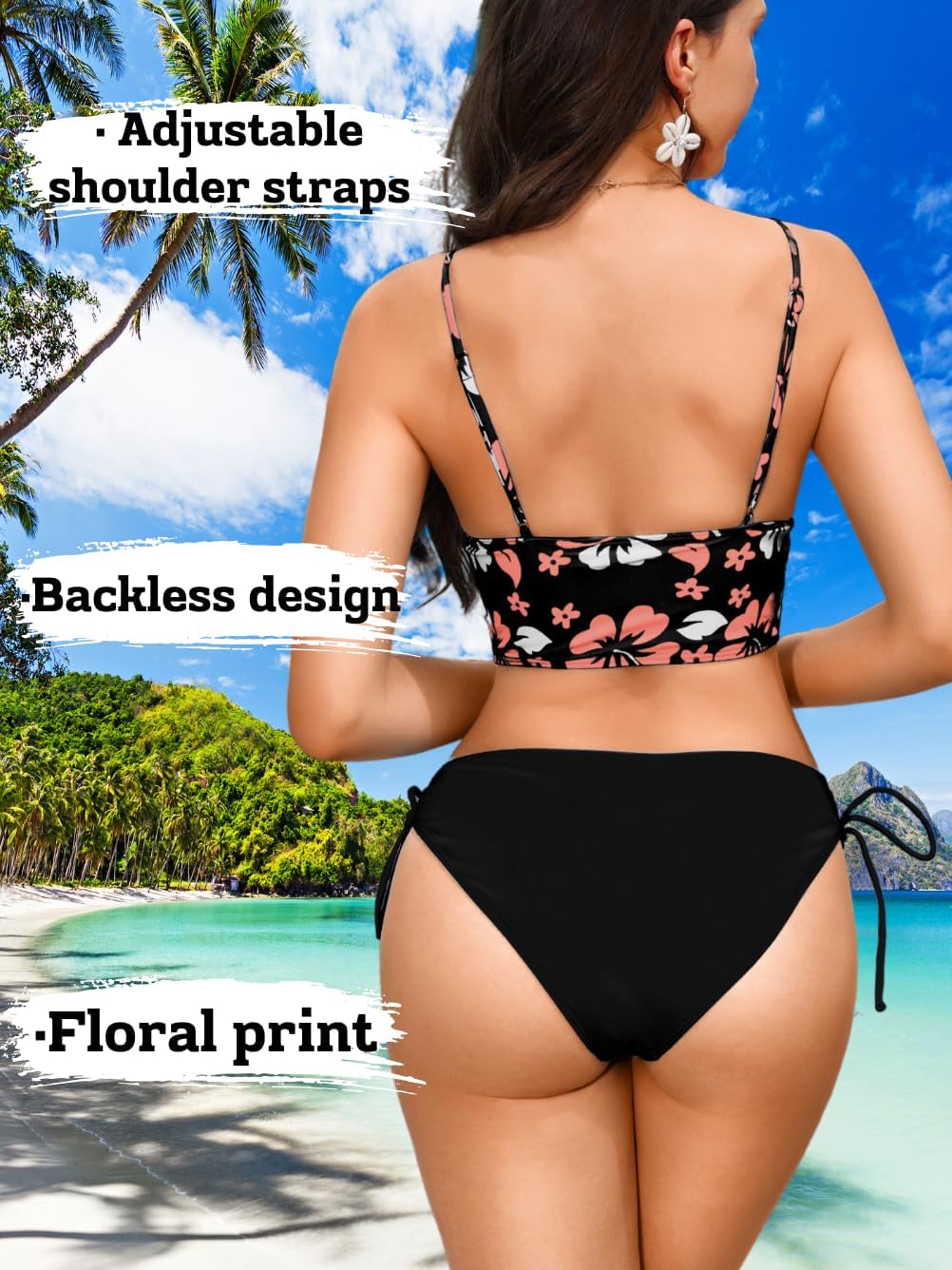 Crop Deep V Low-Rise Bikini Sets for Women&Teen Girls, Floral Top and Side-Tie Bottom Trendy Two Piece - Image 4