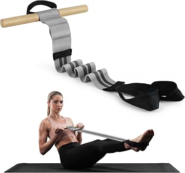 Pedal Resistance Bands with Handles, Fabric Foot Band with Wood Handles | Knitted fabric & beech wood handles; non-slip foot loops; adjustable length; for abs, arms, legs &travel