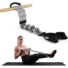 Pedal Resistance Bands with Handles, Fabric Foot Band with Wood Handles | Knitted fabric & beech wood handles; non-slip foot loops; adjustable length; for abs, arms, legs &travel