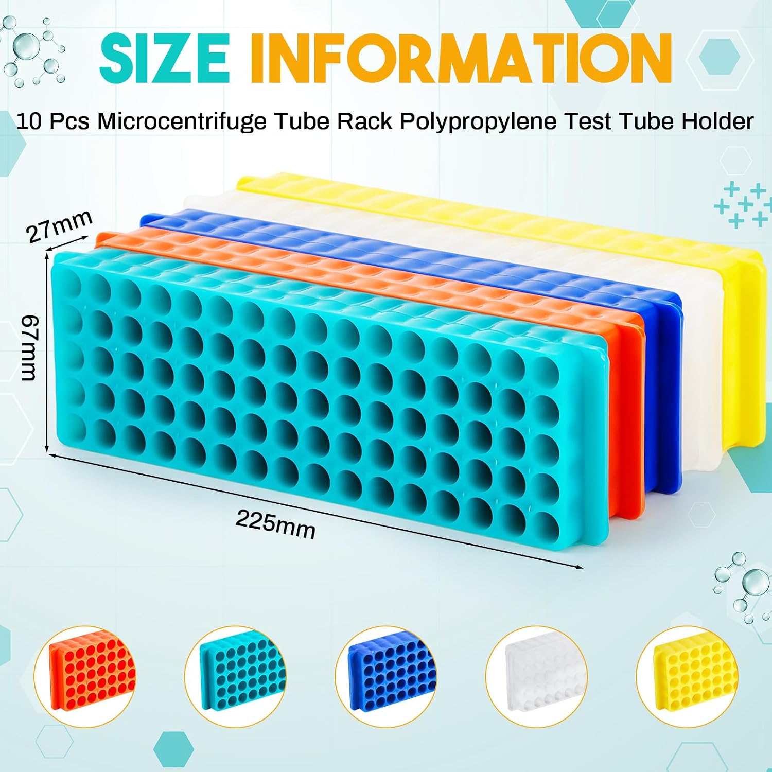 10 Pcs Tube Rack Microcentrifuge Tube Rack Double-Sided Plate 80 and 60 Holes Vial Rack Test Tube Holder Polypropylene for 0.2ml-2ml Centrifugal Pipe, Assorted Colors
