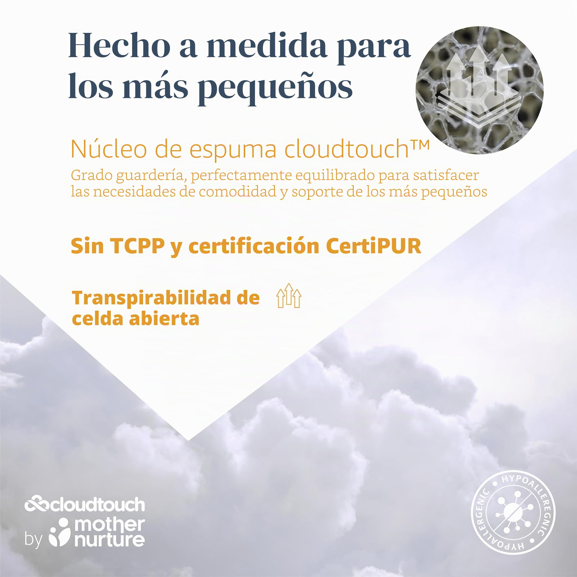 Mother Nurture Colchón clásico de Espuma para Cuna de Viaje (90 x 50 cm x 7 cm), hipoalergénico, Transpirable, para Dormir cómodamente Durante la Noche, Funda Reversible y extraíble, Probado BSI, se
