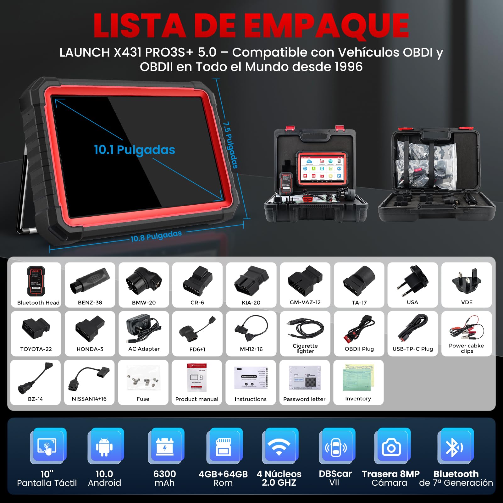 LAUNCH X431 PRO3S+ OBD2 Profesional Diagnosis Coche multimarca con Sistema Completo,55+ Función de Reinicio,Escáner en Español Auto Vin Codificación en línea FCA SGW, Función Guiada, Bluetooth OBD 2