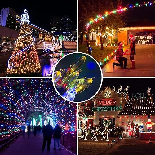 Vista 25 de Guirnalda de luces LED para Navidad, color blanco cálido y multicolor, Jardín Alambre verde blanco cálido