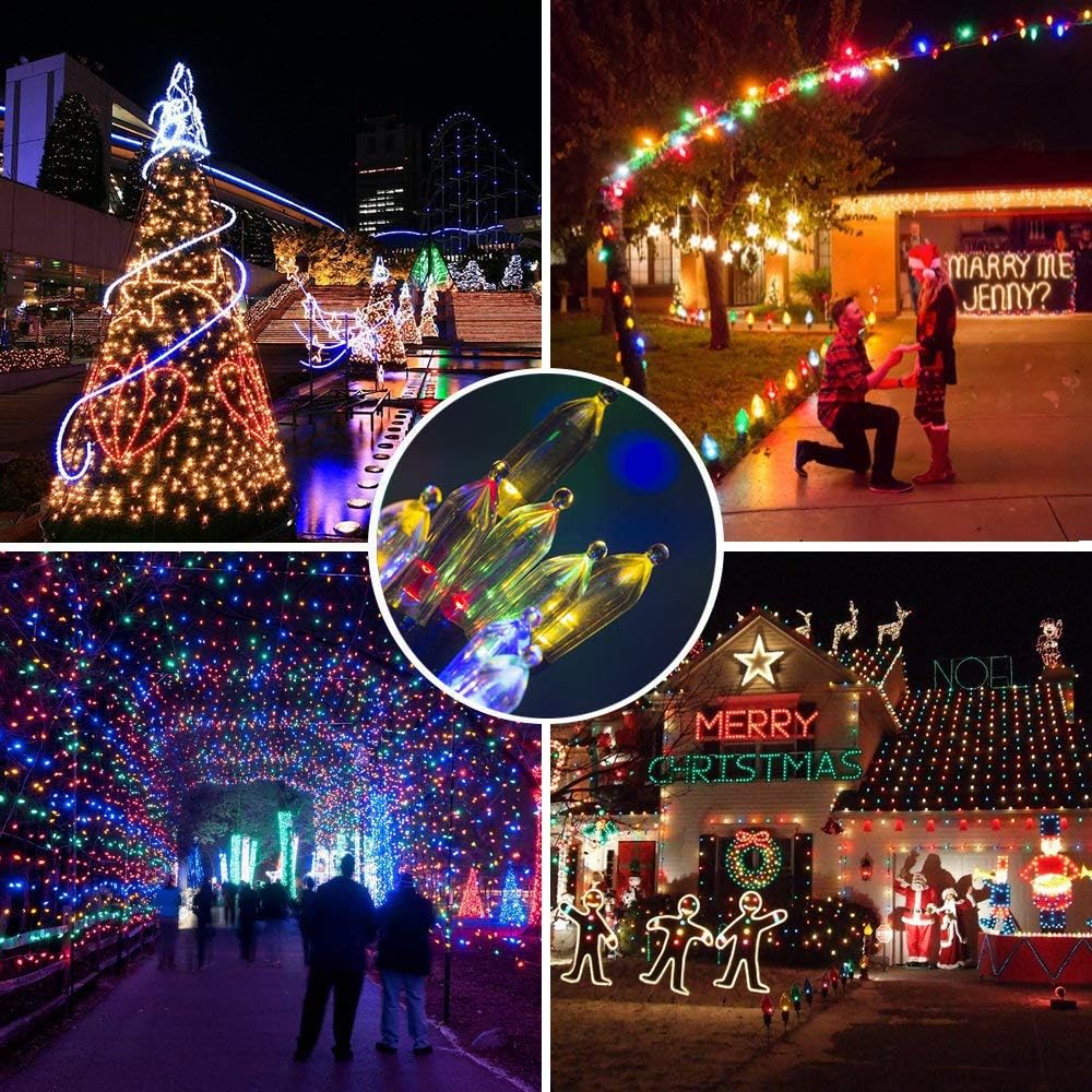 Set di 50 luci di Natale a LED, funzionamento a batteria, trasparenti, con filo verde, per ghirlanda del Ringraziamento, albero di Natale, camera da letto, decorazione per interni ed esterni,
