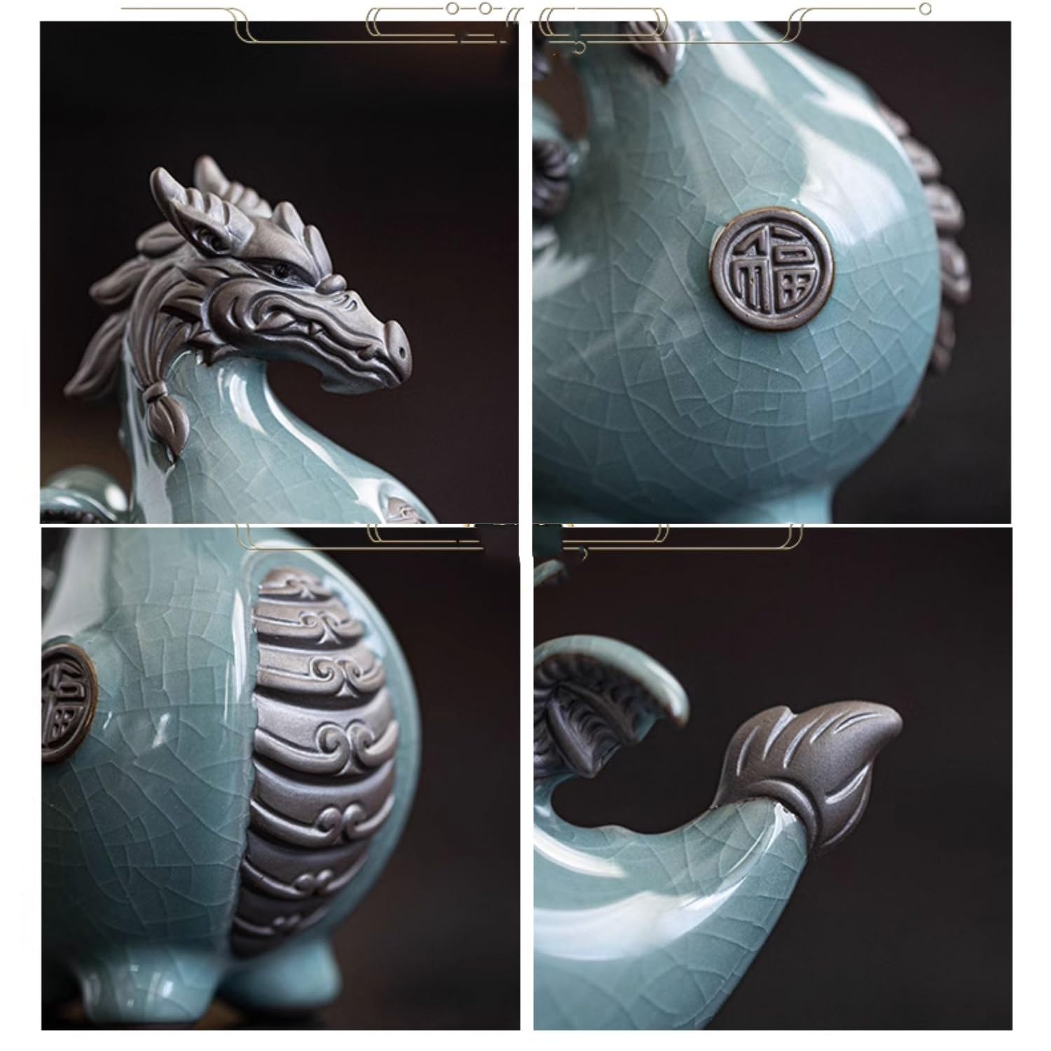 Fioletowe gliniane zwierzątka do herbaty. Uroczy ceramiczny zestaw do herbaty z figurką smoka, akcesoria, statua Loong, dekoracja biurka na ceremonię herbacianą