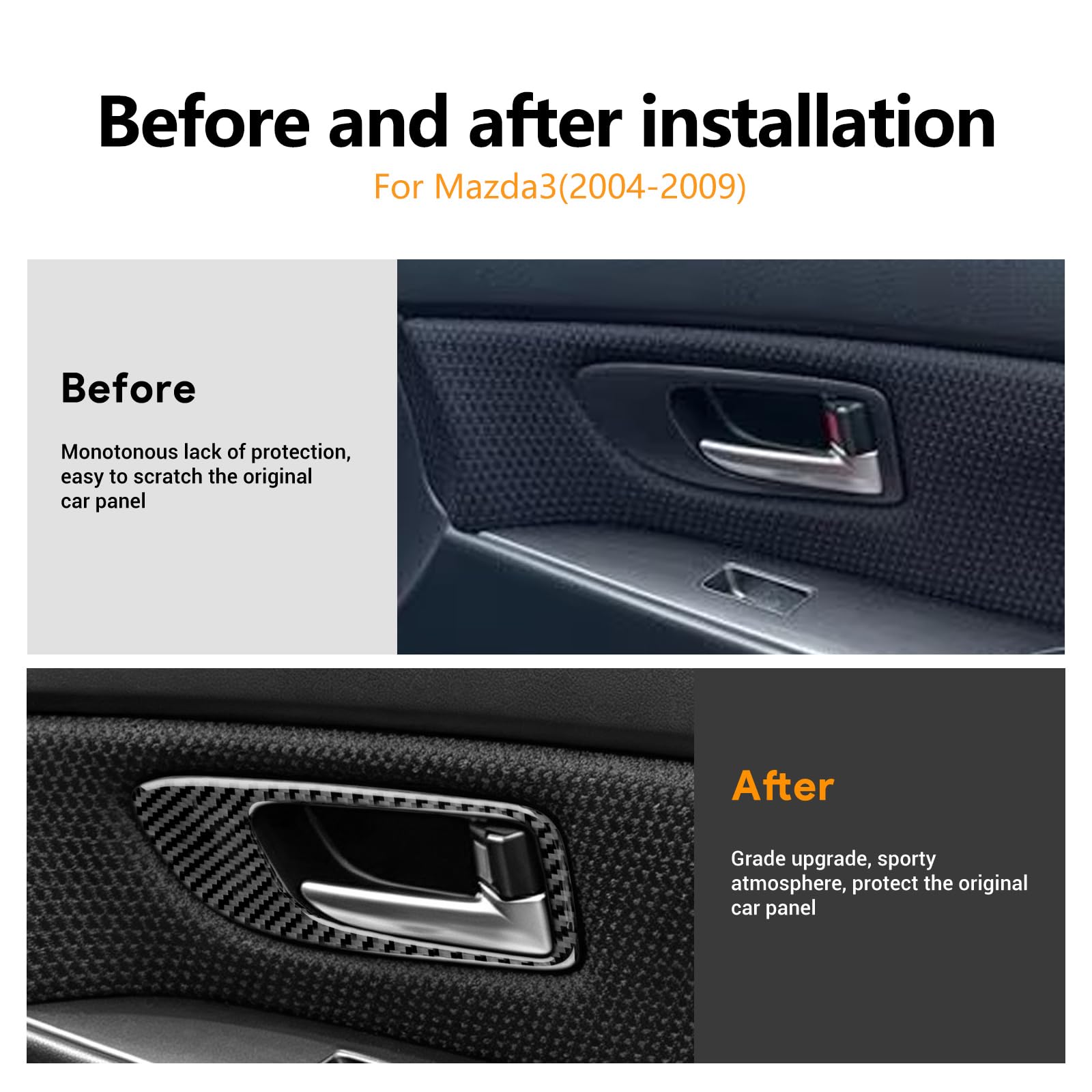 KUNGKIC Rivestimento interno per maniglia della portiera in fibra di | Maniglia interna per portiera, accessori interni auto, 4 pezzi