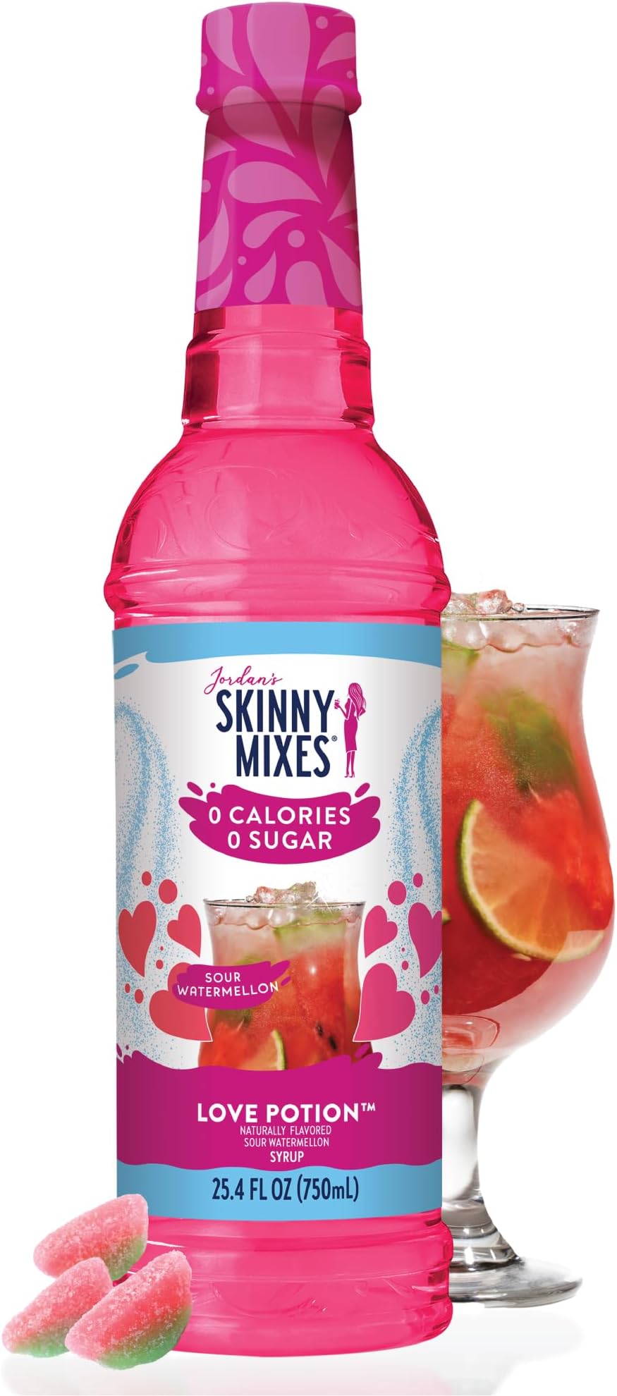 Jordan's Skinny Mixes Sugar Free Syrup, Sour Watermelon, Fruit Flavored Water Enhancer, Drink Mix for Iced Tea, Lemonade, Drinks, Low Calorie Water Flavoring, Dairy & Gluten Free, Kosher, 25.4 Fl Oz