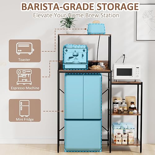 Miniatura 7 de Mini soporte para refrigerador y microondas sobre el estante de almacenamiento del refrigerador con toma de corriente, estante ajustable de 5