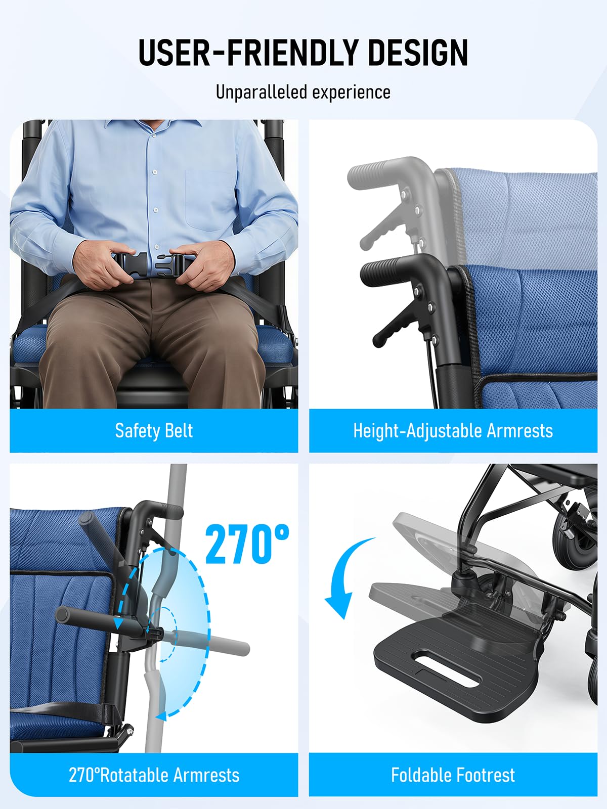 Foldable Transport Wheelchair - Lightweight & Portable -4