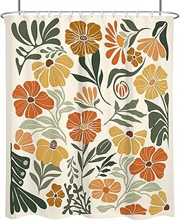 Boho Floral Shower Curtain Large Extra Long Vintage Retro Orange Flower ...
