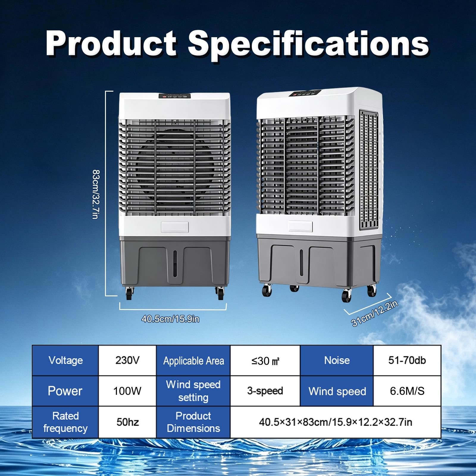 Enfriador De Aire Evaporativo 6.6M/S 30L | Depósito Grande De 30L, Flujo De Aire Ajustable Y Oscilación Automática Para Crear Un Ambiente Más Agradable En Verano