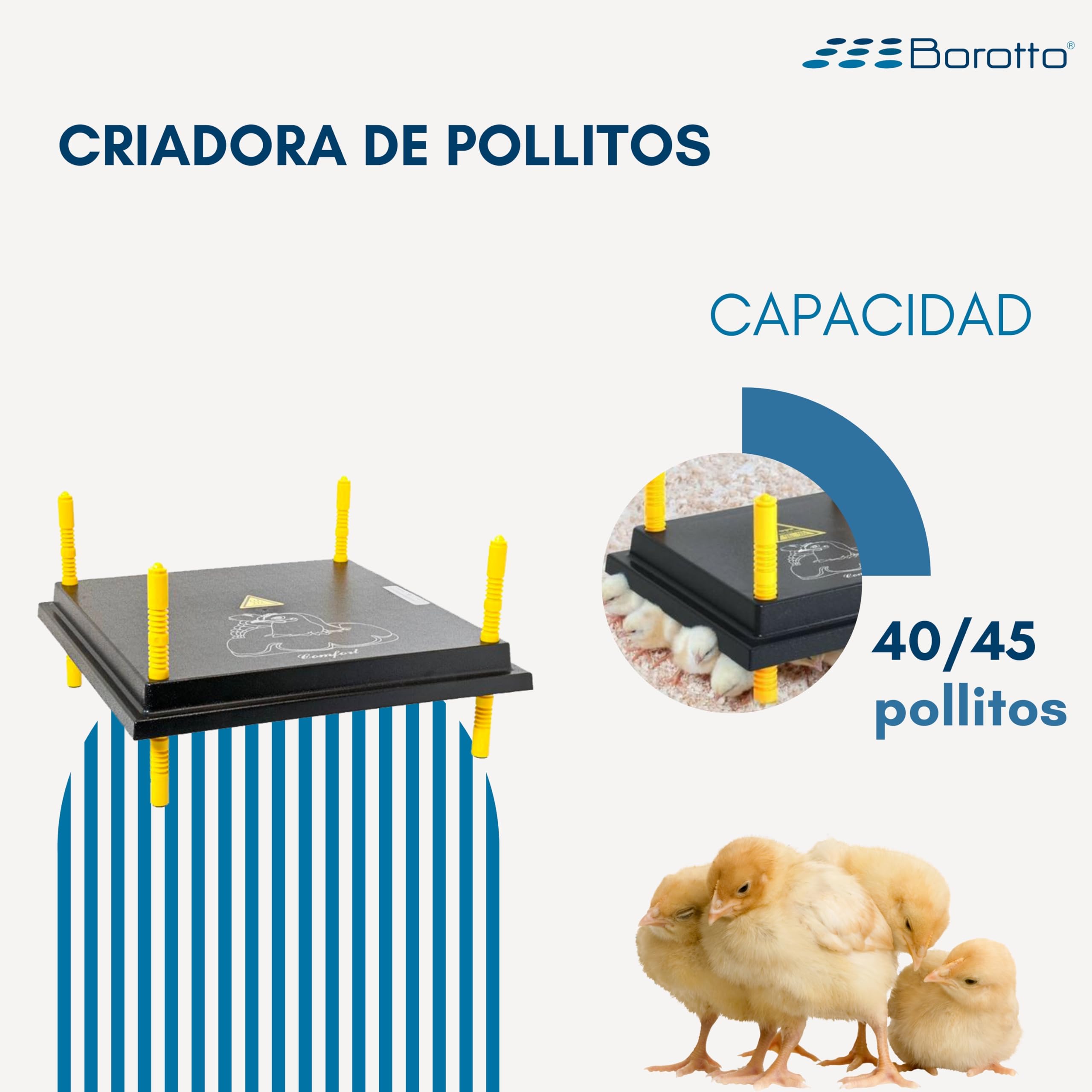 Borotto Criadora de Pollitos - Placa de Calor - Altura Ajustable - Bajo Consumo (40/45 pulg.)