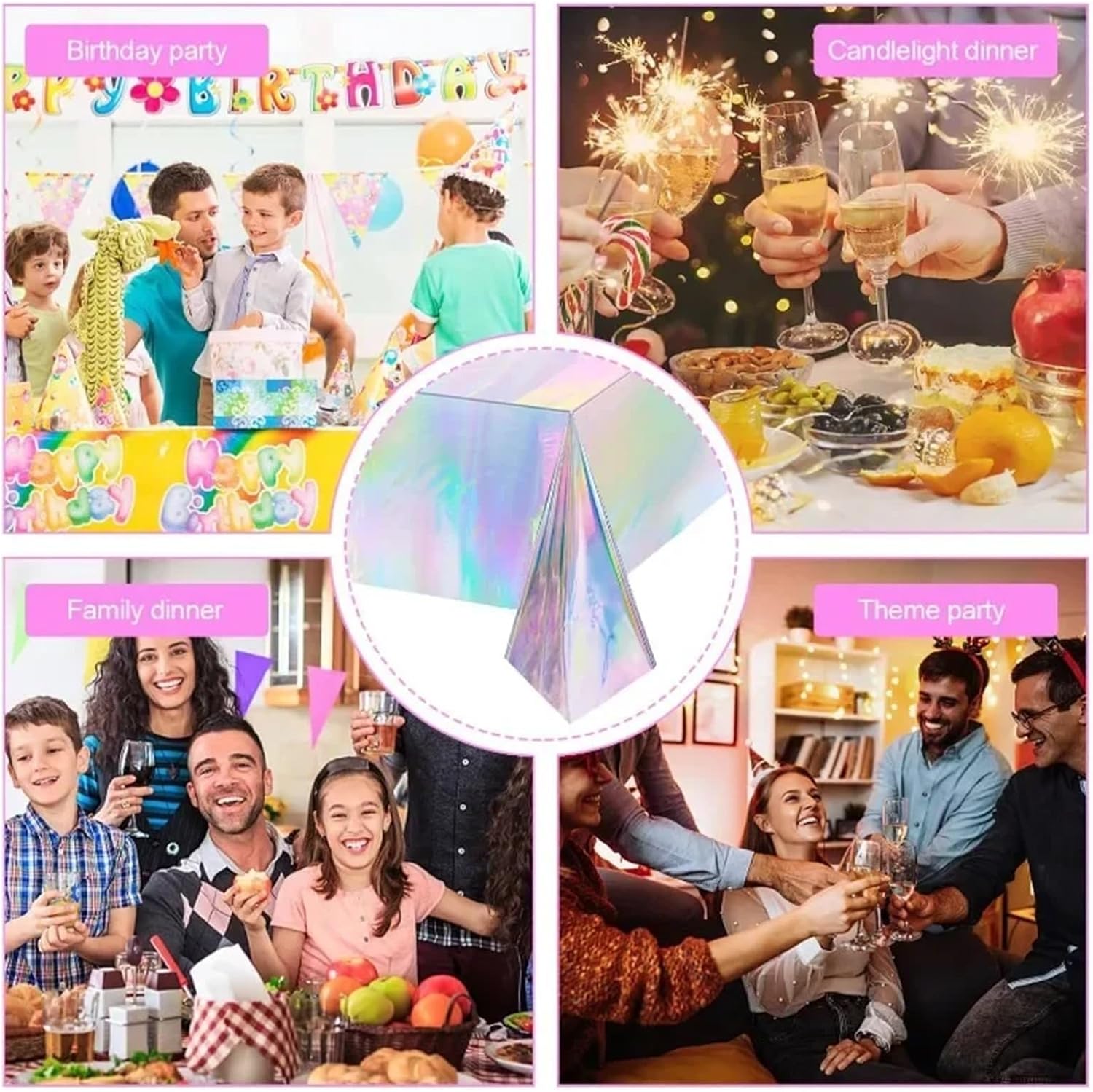 Disco Table Cloth 4 Pcs Disposable Holographic Tablecloth, Iridescent Laser Shiny for Disco Party(137x274cm)