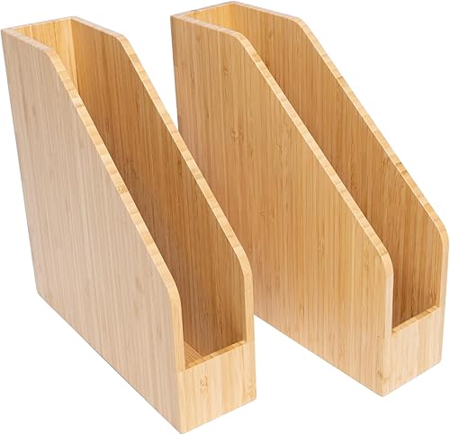 Paquete de 2 soportes de bambú para carpetas de archivos, marcos de archivos, organizador de almacenamiento para archivos, estante pequeño para