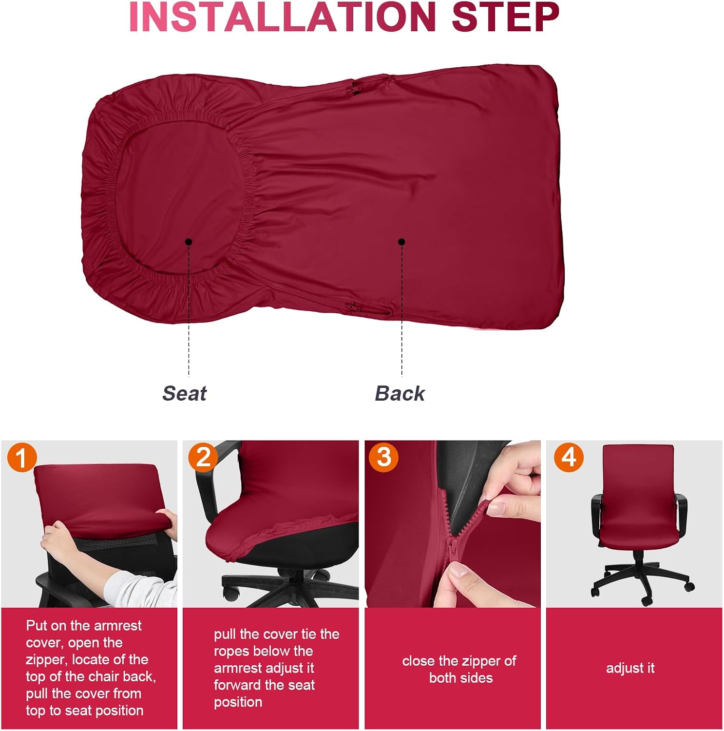 Tallew Stretch Office Chair Cover Removable Washable Seat Covers, Burgundy image 5