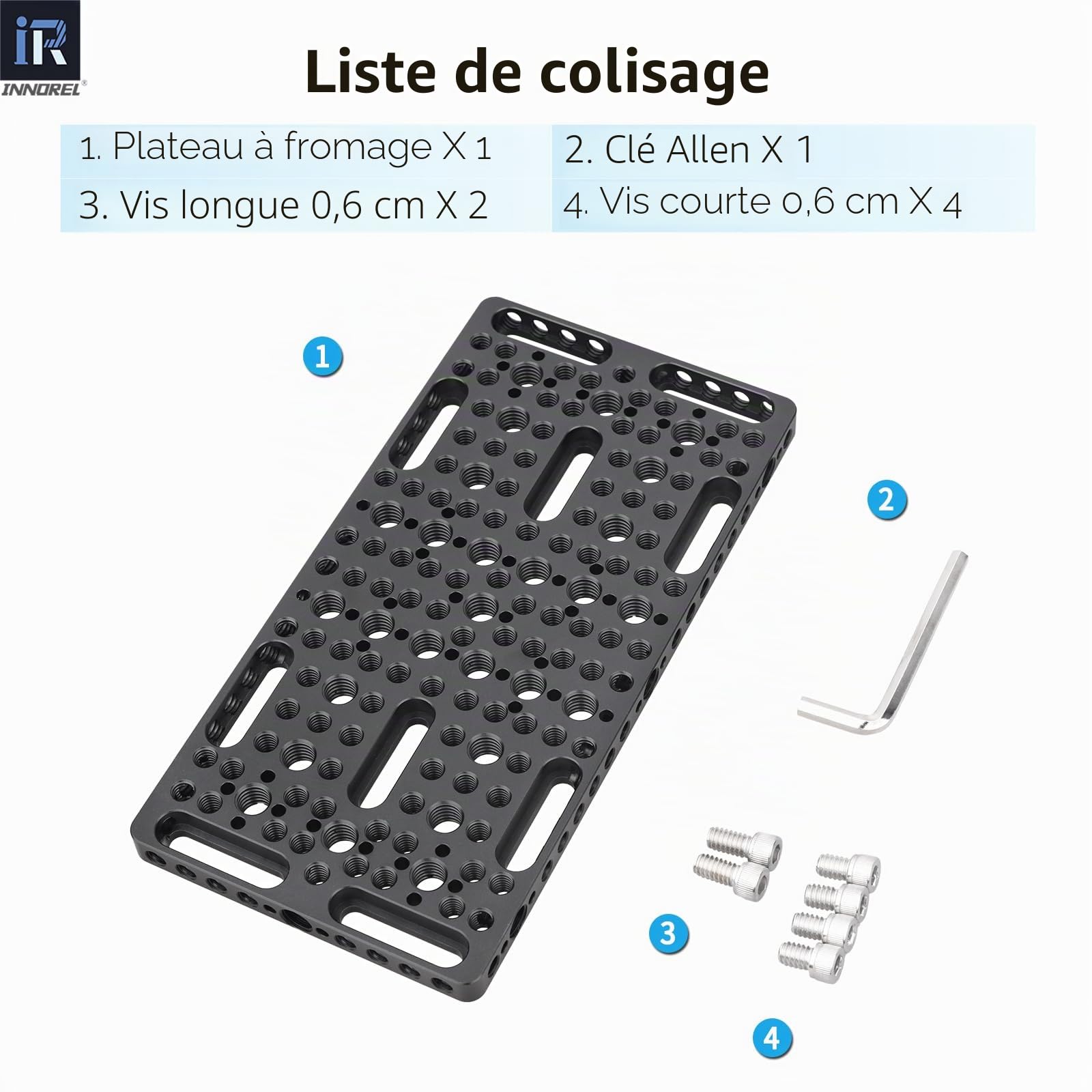 INNOREL CP10 Plateau à fromage multifonction avec filetage de 6,35 mm et 9,5 mm, plaque de montage avec trous de localisation ARRI intégrés pour appareil photo et trépied