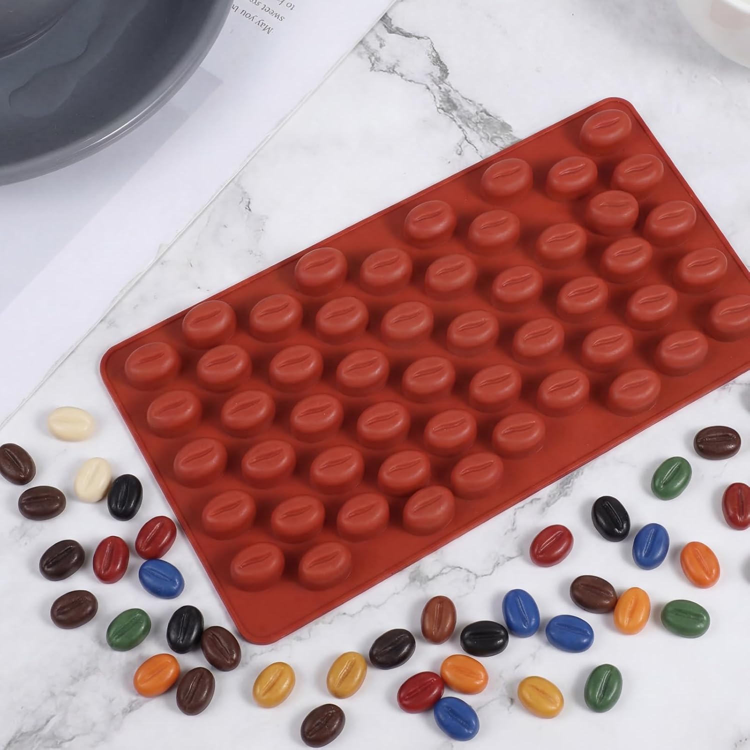 2 PCS Food Grade Coffee Bean Silicone Mold, Mini Coffee Beans Candy Molds 55 Cavities Silicone Chocolate Mold with Bean Shape Cute Beans Shaped Chocolate Candy Cake Molds for Gummy