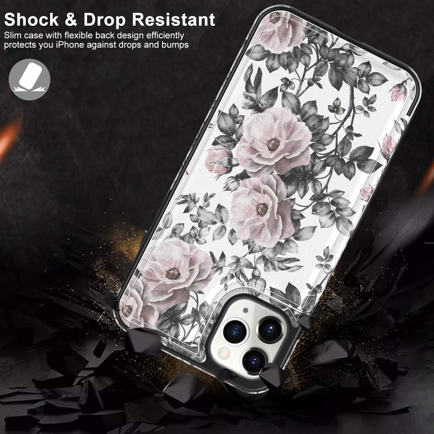 LETO for iPhone 11 Pro Max Case,Leather Wallet Case Flip Folio Cover with Fashionable Designs for Girls Women,Card Slots Kickstand,Protective Phone Case for iPhone 11 Pro Max 6.5" Elegant Pink Flowers