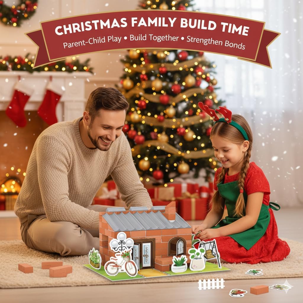 Mini Brick House Building Set with Mortar + Electronic Kids Claw Machine, STEM Architecture DIY Construction & Arcade Game Bundle for Creative Play Ages 6–12