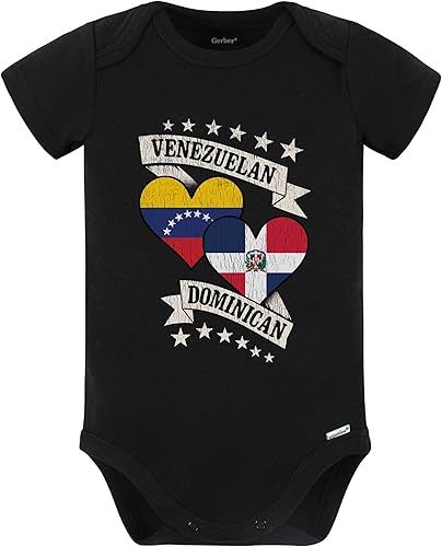 Really Awesome Shirts Venezuela Dominican Heart Flags Venezuela Dominican Republic Baby Bodysuit (Black)