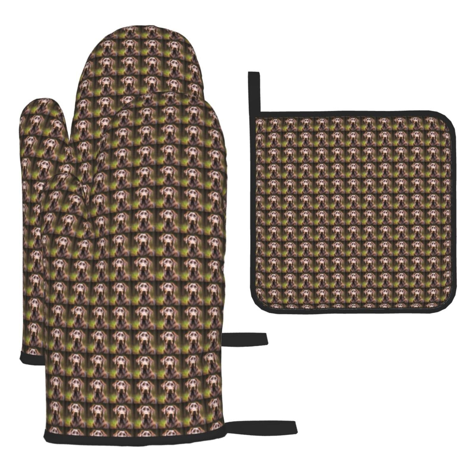 Brown Labrador Retriever Print Oven Mitts Kitchen Gloves Set Everyday Baking Grilling Microwaving Cooking Gift