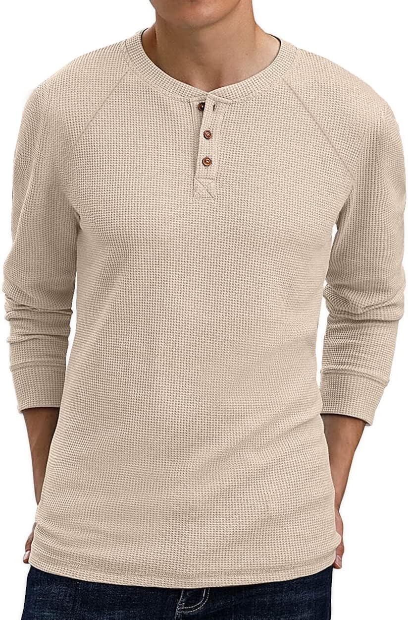 Men's Long Sleeve Waffle Henley Shirts 