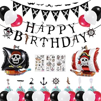 Decoration Fete Anniversaire Pirates Decoration Set Joyeux Anniversaire Banniere Pirate Ballons Guirlande Topper Gateau Autocollants De Pirate Pirates Fournitures Accessoires De Fete Garcons Filles Amazon Fr Cuisine Et Maison
