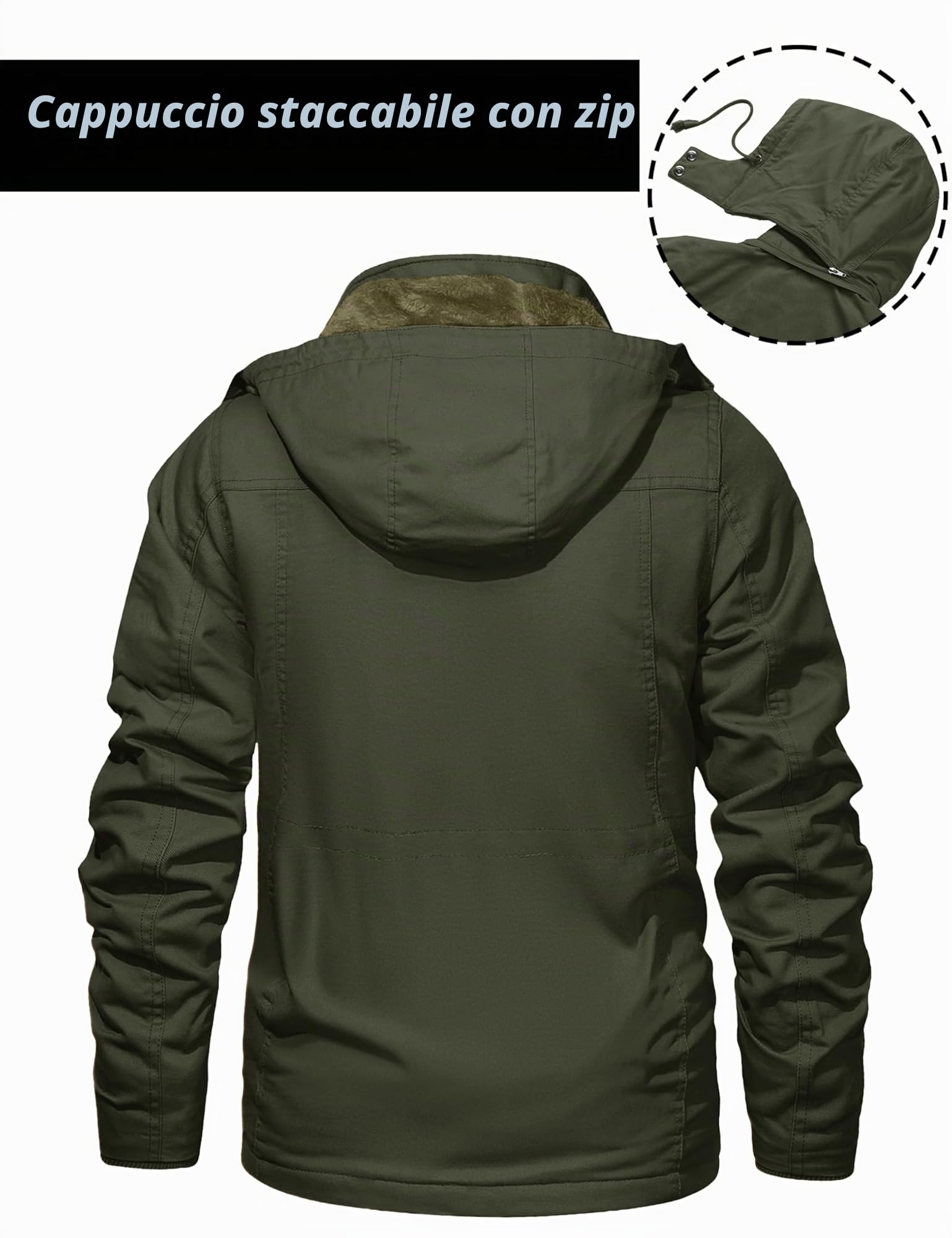 MAGCOMSEN Cappotto invernale da uomo in pile bomber cargo casual stile militare giacca a vento con cappuccio