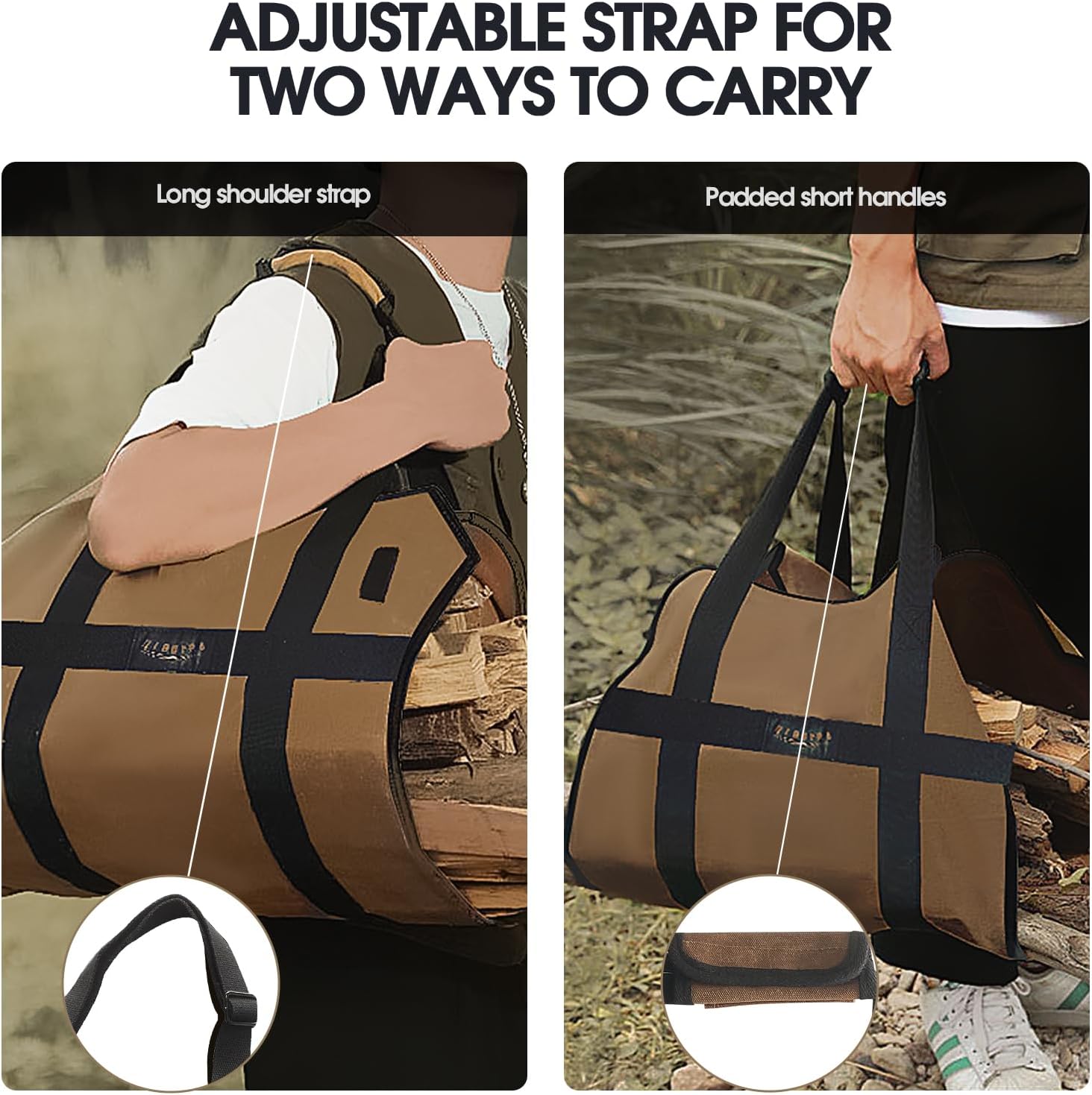 Highpro Firewood Carrier - Log Carrier for Firewood, Waxed Canvas Log Carrier bag with Handles Best for Carrying Wood at Home or Camping Outdoor indoor - Image 5