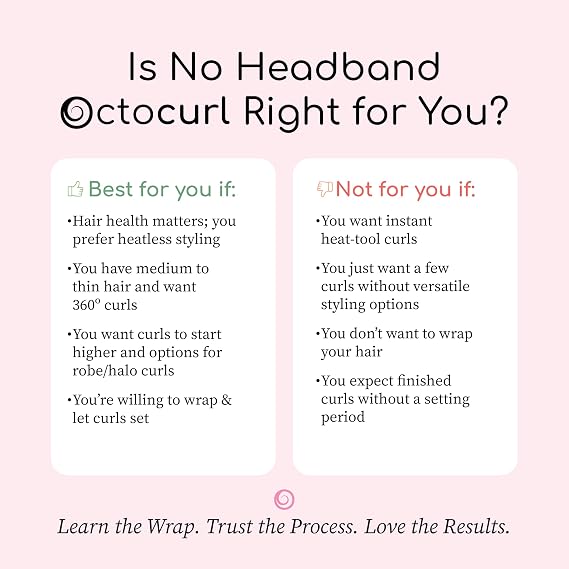 Octocurl No Headband Heatless Curlers for Medium to Thin Hair Lightweight Curling System for Controlled, 360 Heat-Free Curls