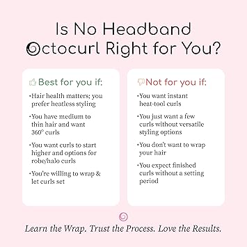 Octocurl No Headband Heatless Curlers for Medium to Thin Hair Lightweight Curling System for Controlled, 360 Heat-Free Curls
