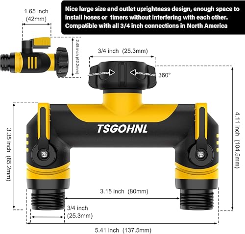 Miniatura 2 de Divisor de manguera de jardín de 34 pulgadas, adaptador de grifo para exteriores, colector de hidrante de patio, diseñado para múltiples