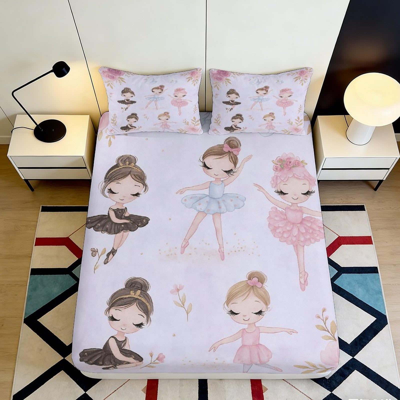 Dhbaneiok Girls Style-7 3D Printed Ballet Fitted Sheet Microfiber Soft Pink Cartoon Dancer Bed Cover For Bedroom Guest Room Mattress Decor 90X200x25cm