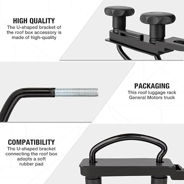 Set da 4 morsetti a U per box da tetto, viti di fissaggio migliorate per portapacchi, kit di montaggio per auto e furgoni, clip metalliche a U con larghezza interna di 85 mm - 3